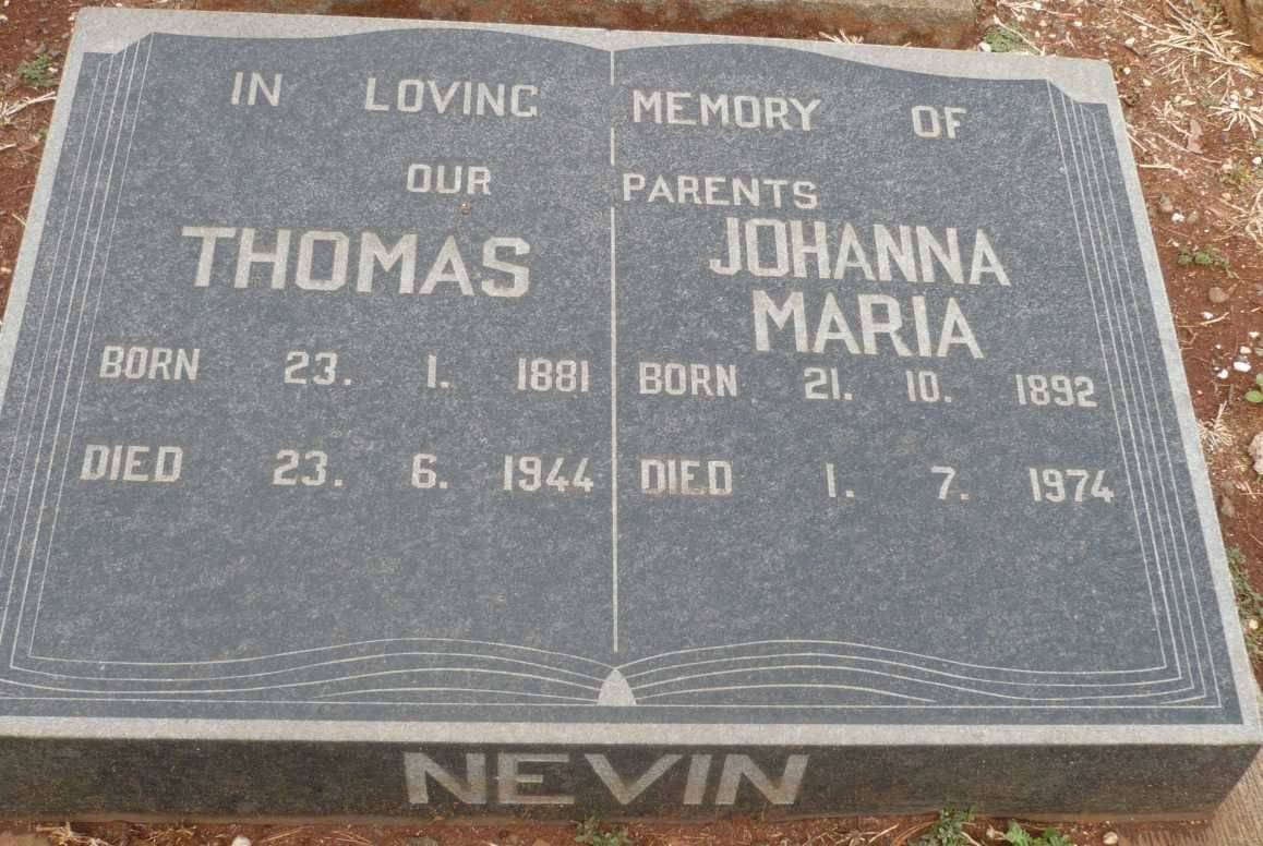 NEVIN Thomas 1881-1944 &amp; Johanna Maria 1892-1974