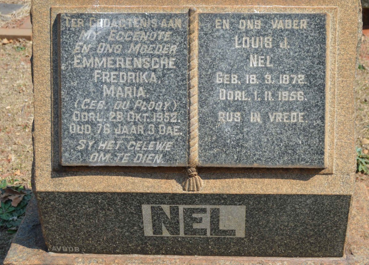 NEL Louis J. 1872-1956 &amp; Emmerensche Fredrika Maria DU PLOOY -1952