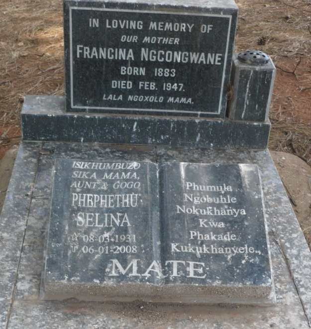 NGCONGWANE Francina 1883-1946 :: MATE Phephethu Selina 1931-2008