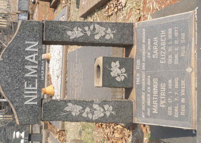NIEMAN Marthinus Petrus 1891-1960 &amp; Sarah Elizabeth 1896-1977