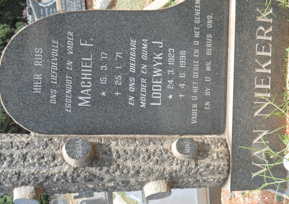 NIEKERK Machiel F., van 1917-1971 &amp; Lodewyk J. 1923-1998