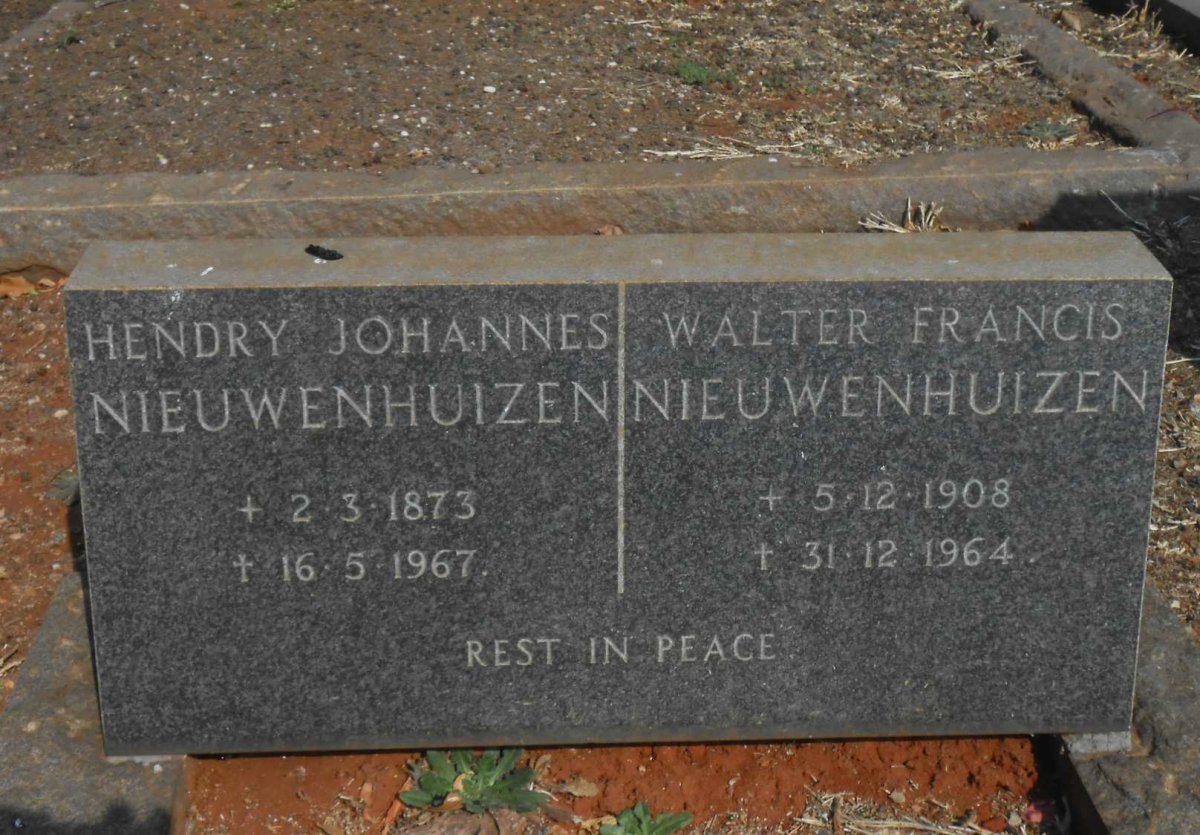 NIEUWENHUIZEN Hendry Johannes 1873-1967 :: NIEUWENHUIZEN Walter Francis 1908-1964
