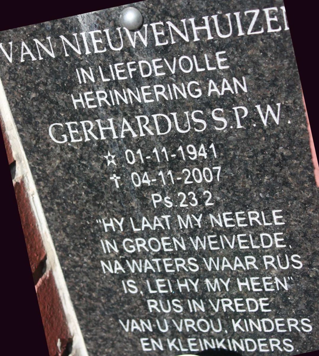 NIEUWENHUIZEN Gerhardus S.P.W., van 1941-2007
