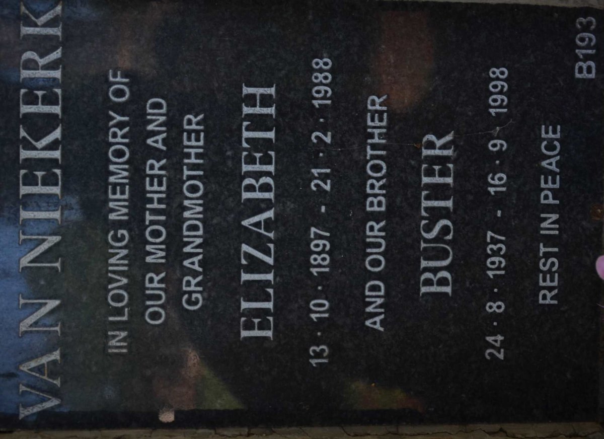NIEKERK Elizabeth, van 1897-1988 :: VAN NIEKERK Buster 1937-1998
