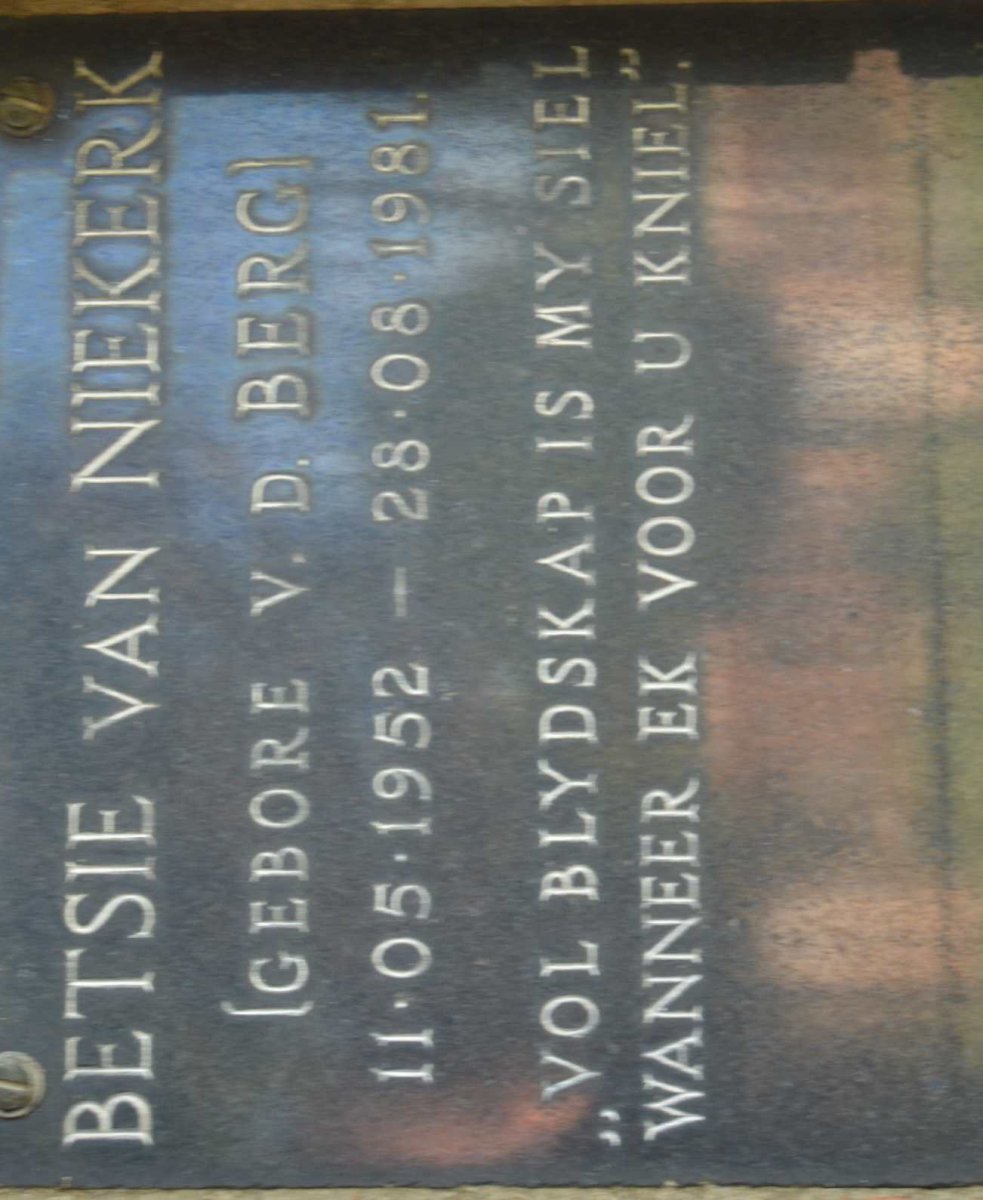 NIEKERK Betsie, van nee V.D. BERG 1952-1981