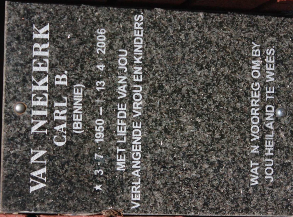 NIEKERK Carl B., van 1950-2006