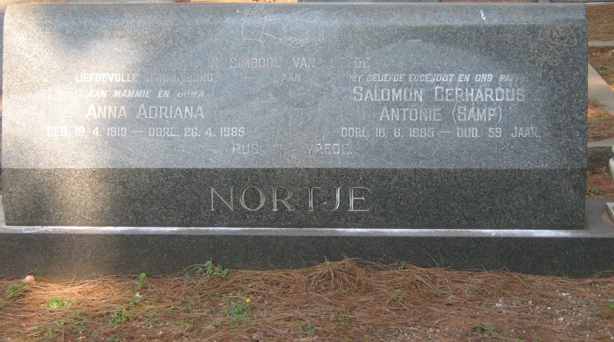 NORTJÉ Salomon Gerhardus Antonie -1965 &amp; Anna Adriana 1910-1985