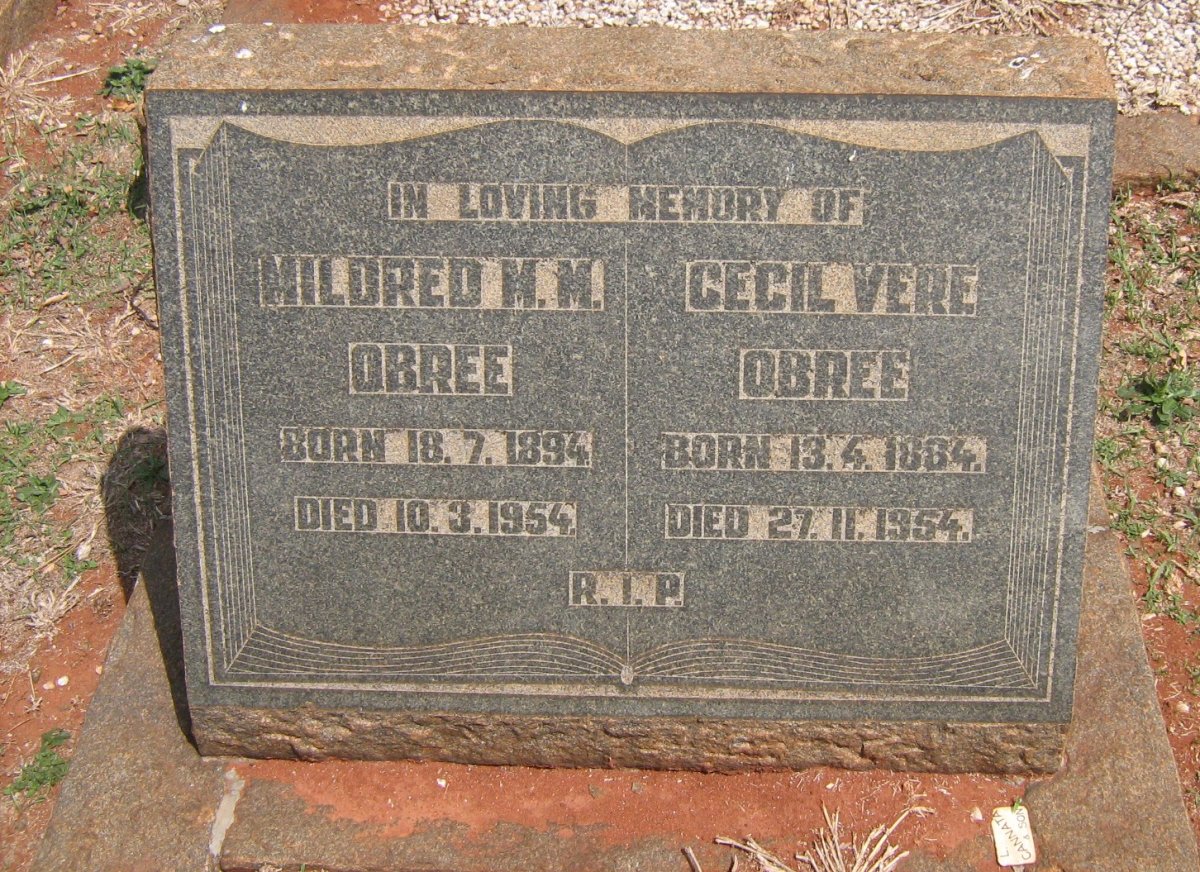 OBREE Cecil Vere 1884-1954 &amp; Mildred M.M. 1894-1954