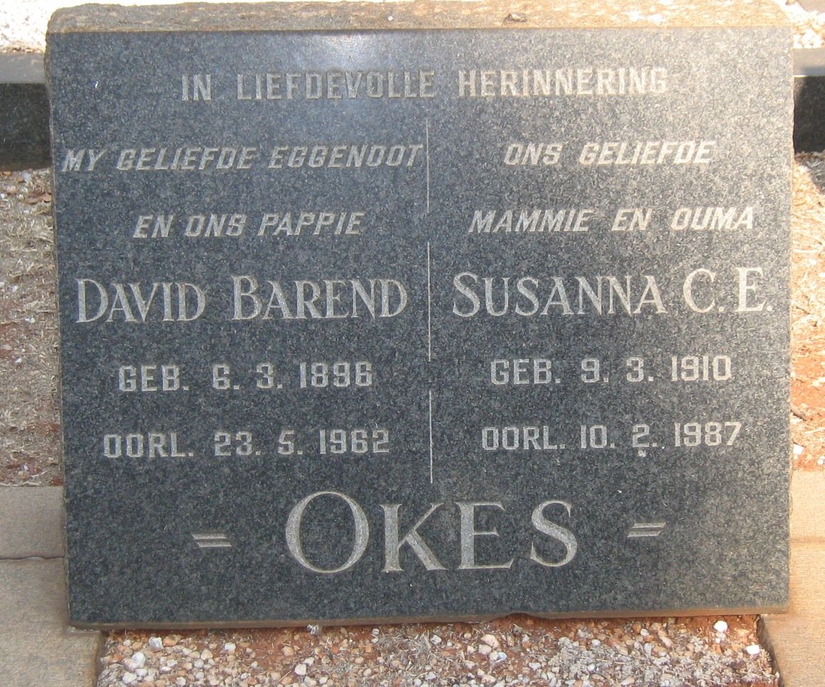 OKES David Barend 1896-1962 &amp; Susanna C.E. 1910-1987