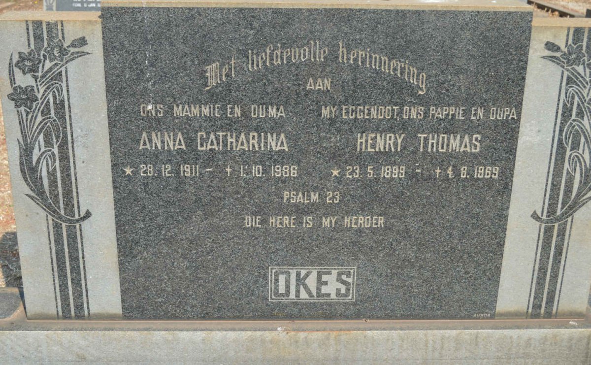 OKES Henry Thomas 1899-1969 &amp; Anna Catharina 1911-1986