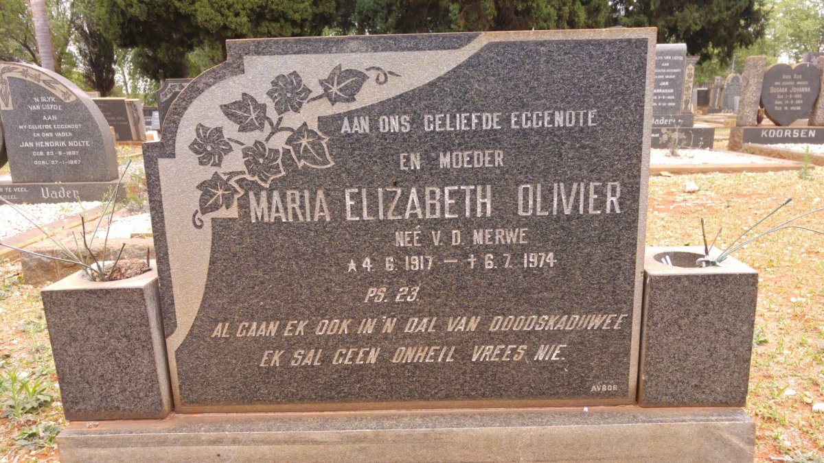 OLIVIER Maria Elizabeth nee V.D. MERWE 1917-1974
