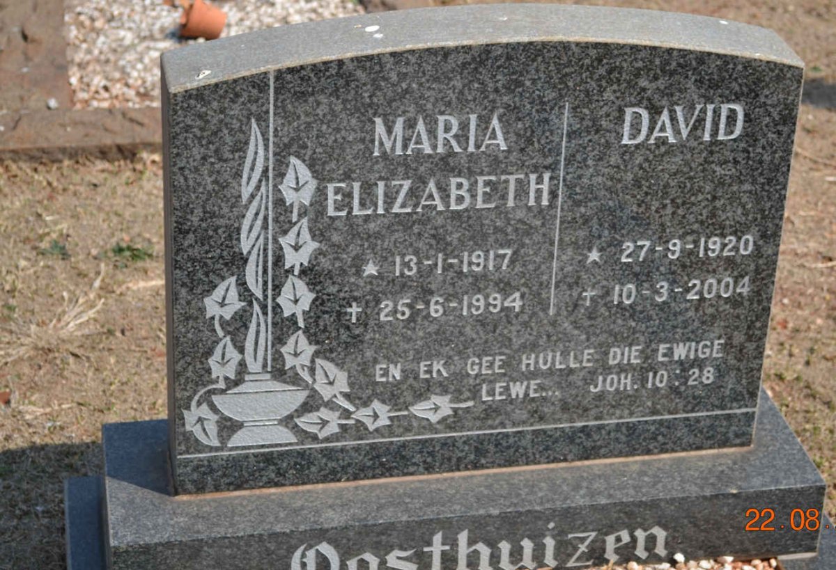 OOSTHUIZEN David 1920-2004 &amp; Maria Elizabeth 1917-1994