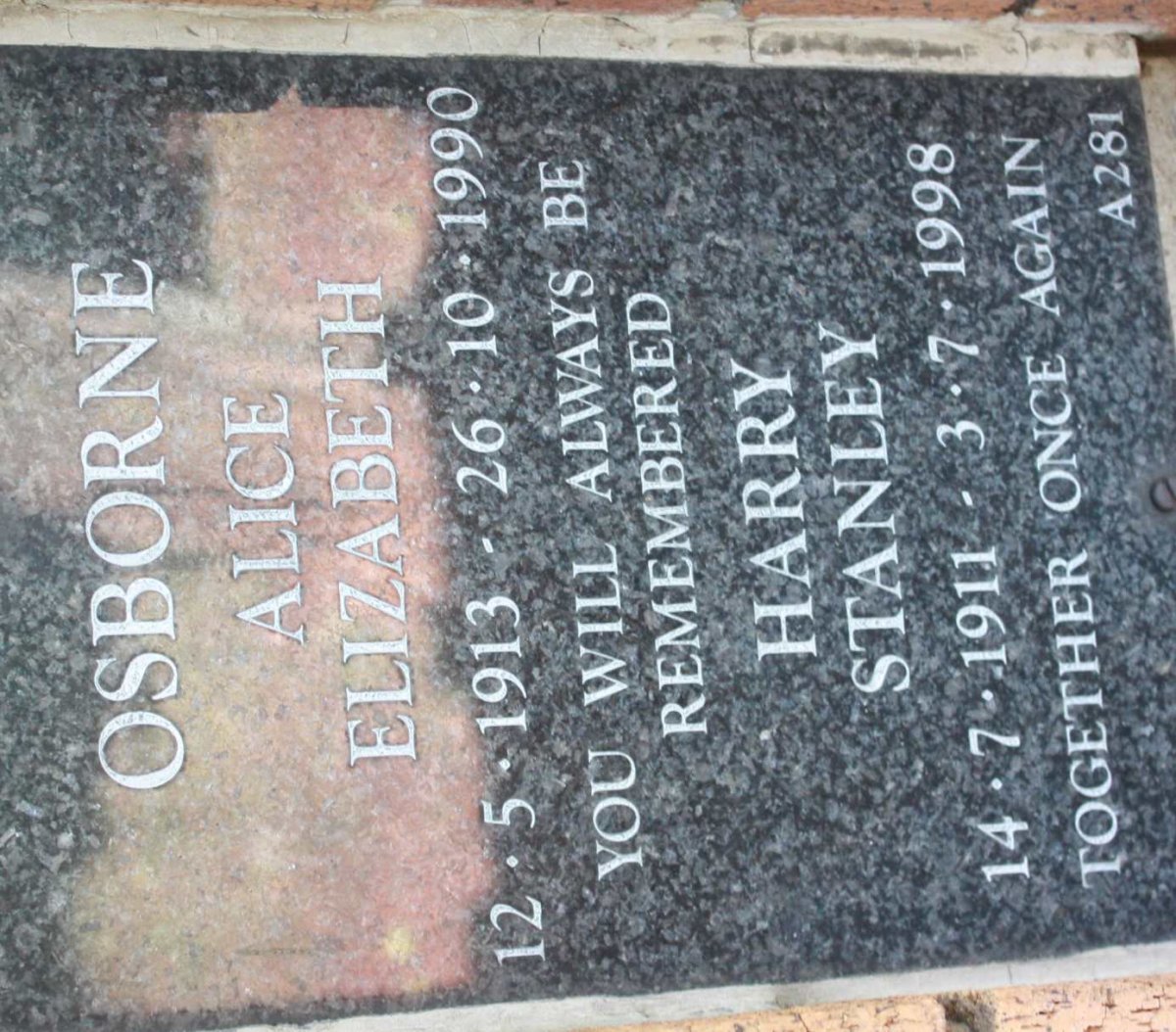 OSBORNE Harry Stanley 1911-1998 &amp; Alice Elizabeth 1913-1990