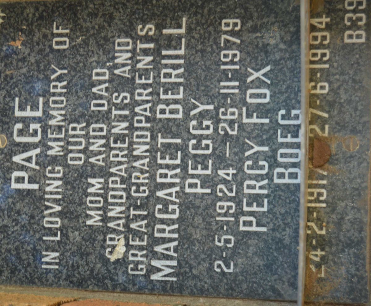 PAGE Percy Fox Boeg 1917-1994 &amp; Margaret Berill Peggy 1924-1979