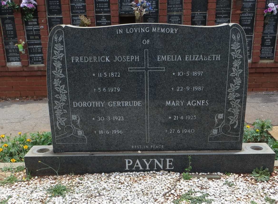 PAYNE Frederick Joseph 1872-1979 &amp; Emelia Elizabeth 1897-1987