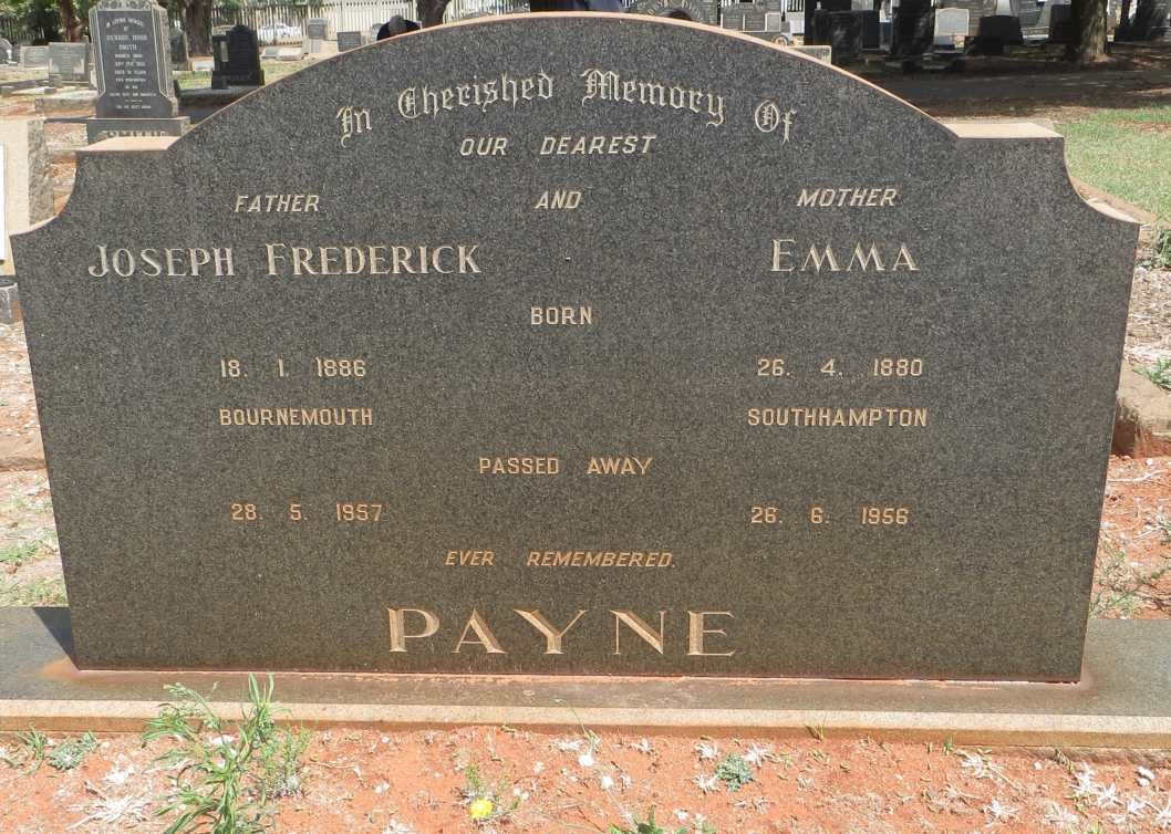 PAYNE Joseph Frederick 1886-1957 &amp; Emma 1880-1956