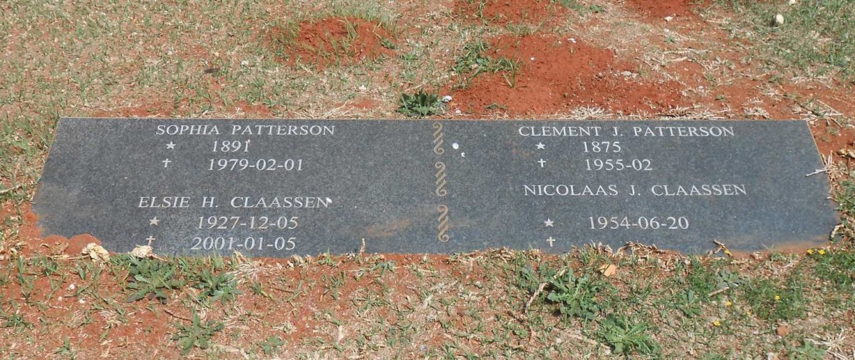 PATTERSON Clement J. 1875-1955 &amp; Sophia 1891-1979 :: CLAASSEN Nicolaas J. 1954- :: CLAASSEN Elsie H. 1927-2001