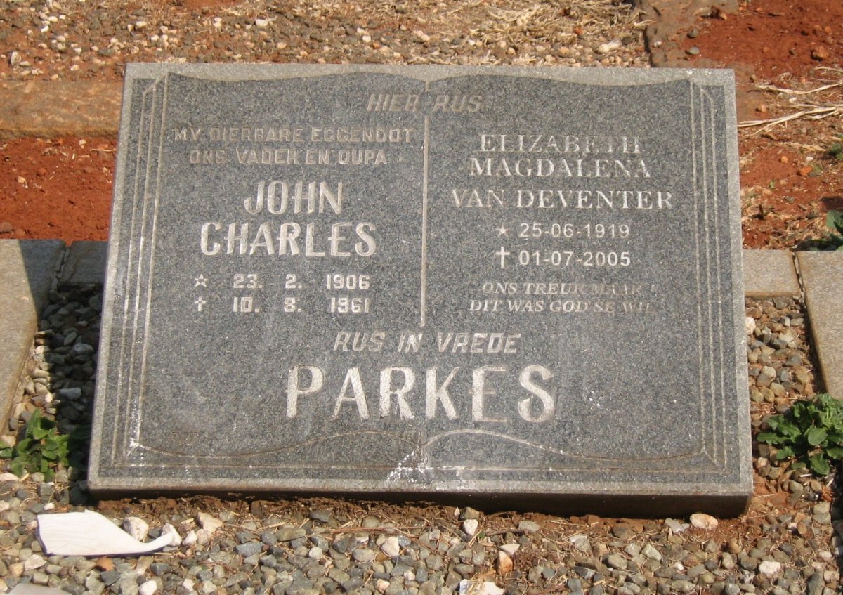 PARKES John Charles 1906-1961 &amp; Elizabeth Magdalena VAN DEVENTER 1919-2005