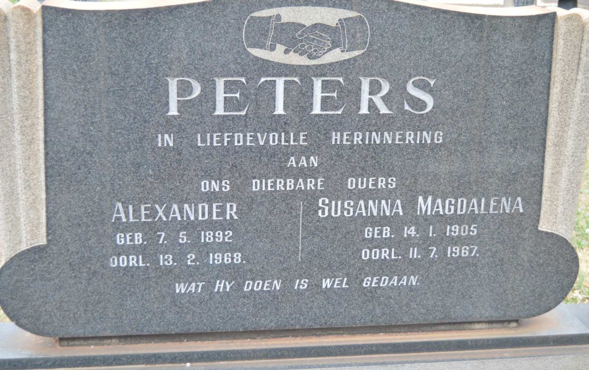 PETERS Alexander 1892-1968 &amp; Susanna Magadalena 1905-1967