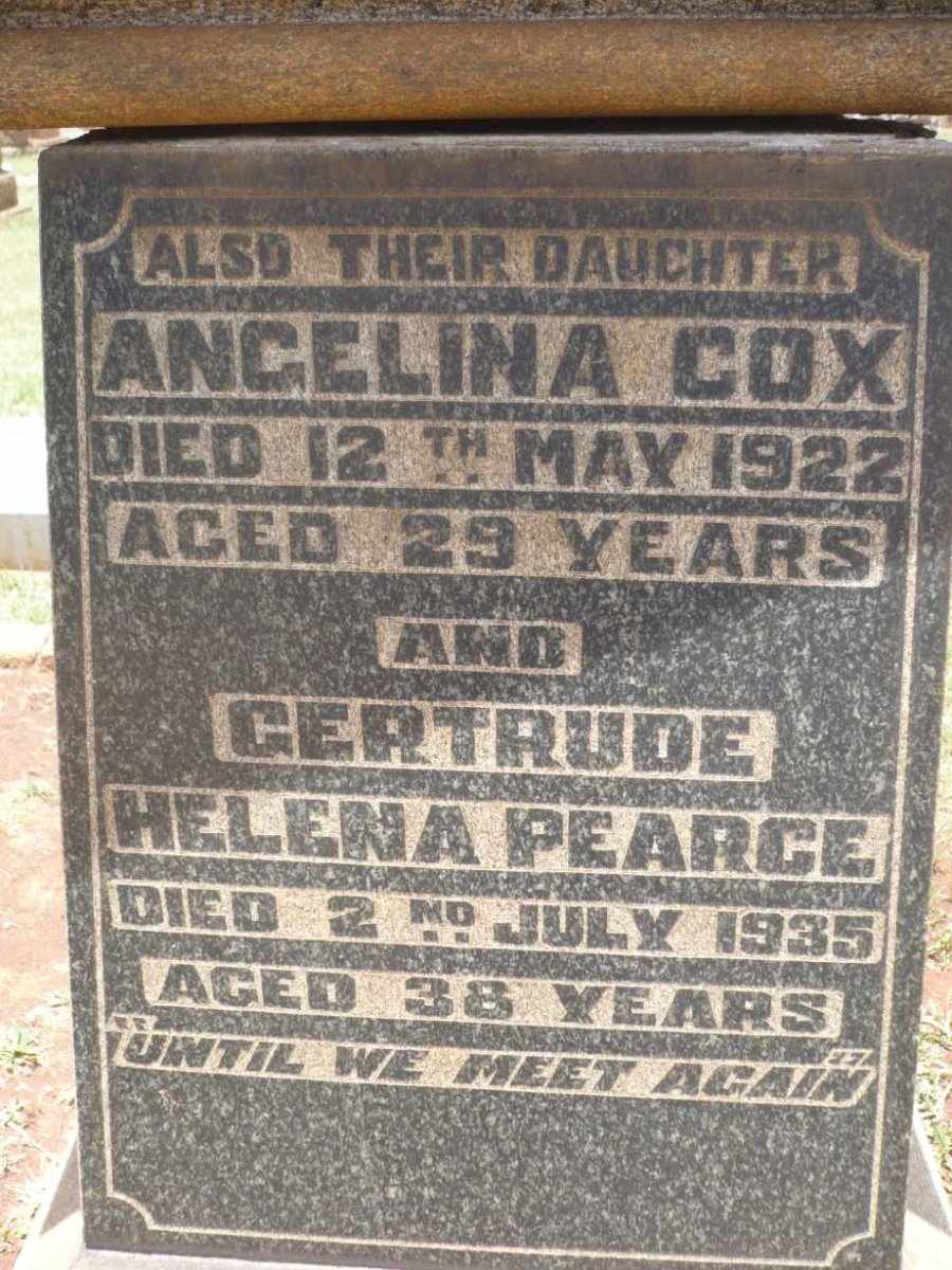 COX Angelina -1922 :: PEARCE Gertrude Helena -1935