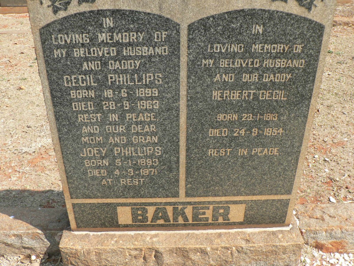 PHILLIPS Cecil 1899-1963 &amp; Joey 1893-1971 :: BAKER Herbert Cecil 1913-1954