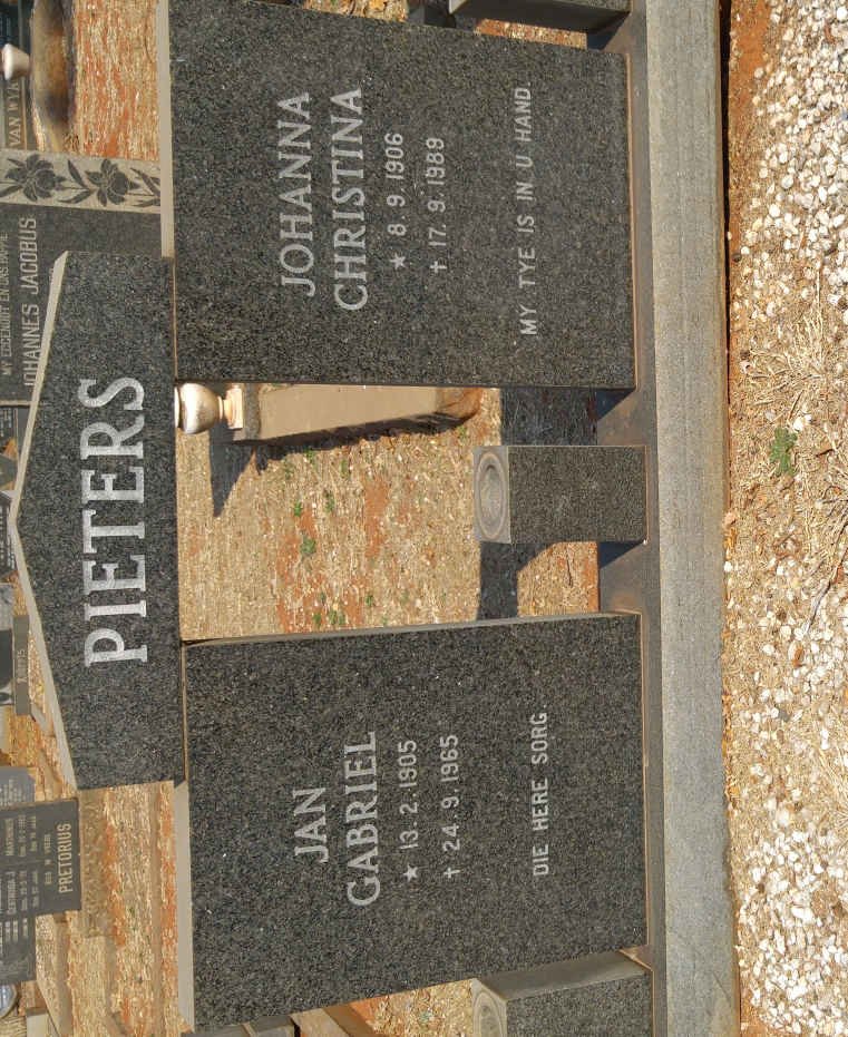 PIETERS Jan Gabriel 1905-1965 &amp; Johanna Christina 1906-1989