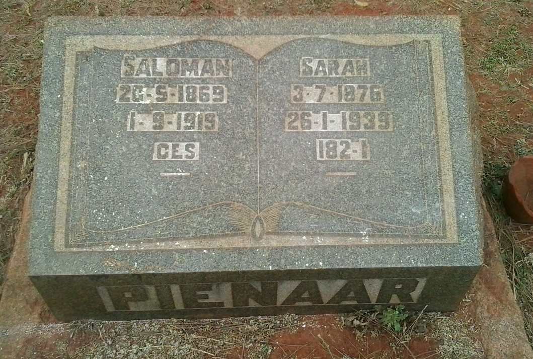 PIENAAR Saloman 1869-1919 &amp; Sarah 1876-1939