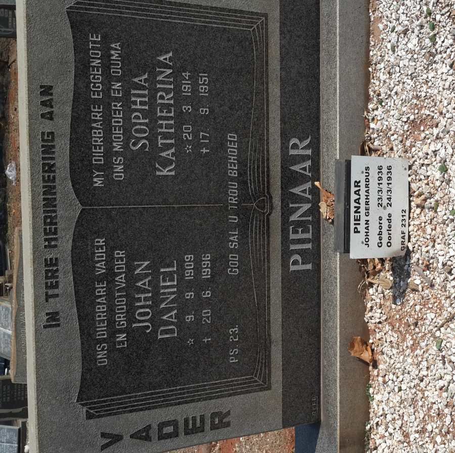 PIENAAR Johan Daniel 1909-1996 &amp; Sophia Katherina 1914-1951 :: PIENAAR Johan Gerhardus 1936-1936