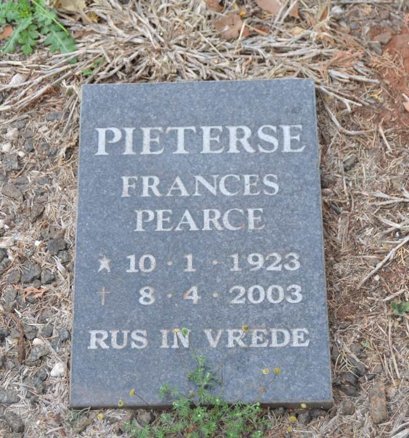 PIETERSE Frances Pearce 1923-2003