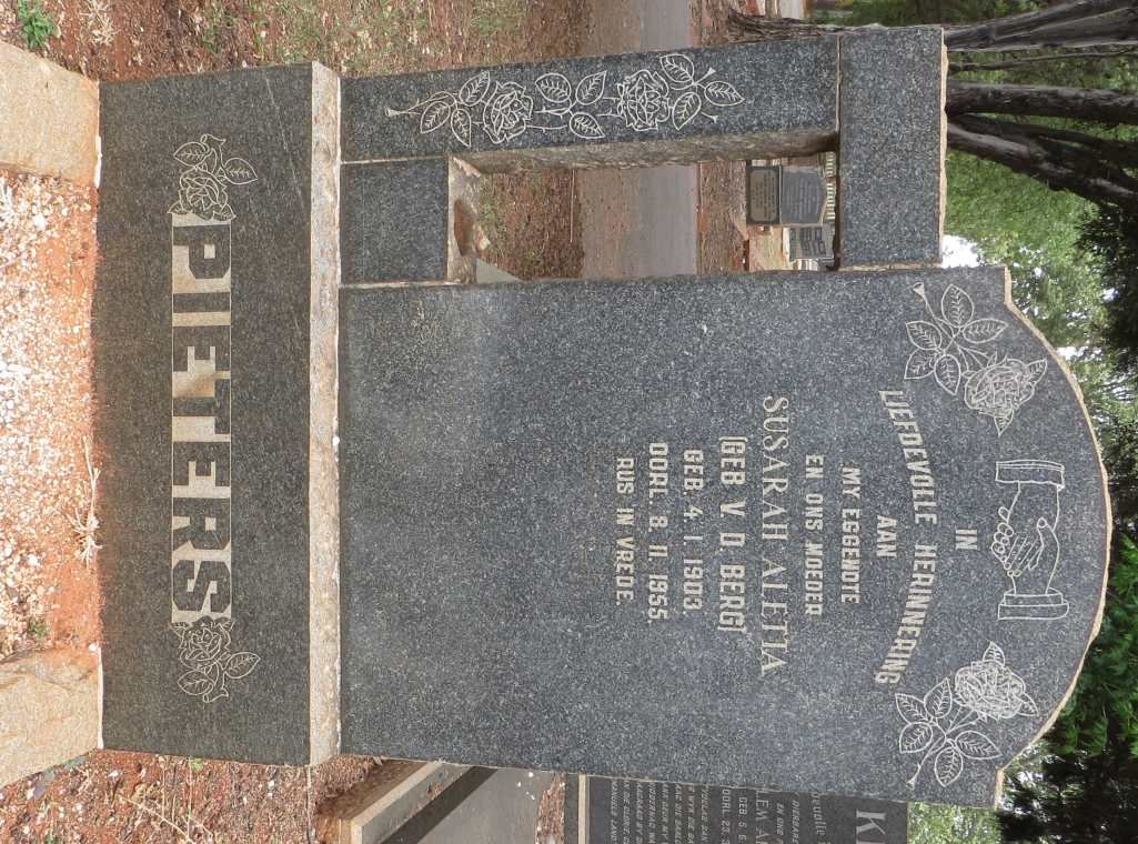 PIETERS Susarah Aletta nee v.d. BERG 1903-1955