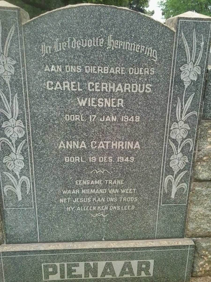 PIENAAR Carel Gerhardus Wiesner -1948 &amp; Anna Cathrina -1949