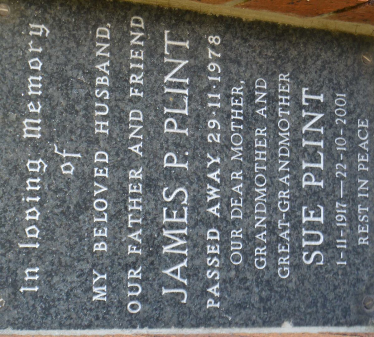 PLINT James P. -1978 &amp; Sue 1917-2001