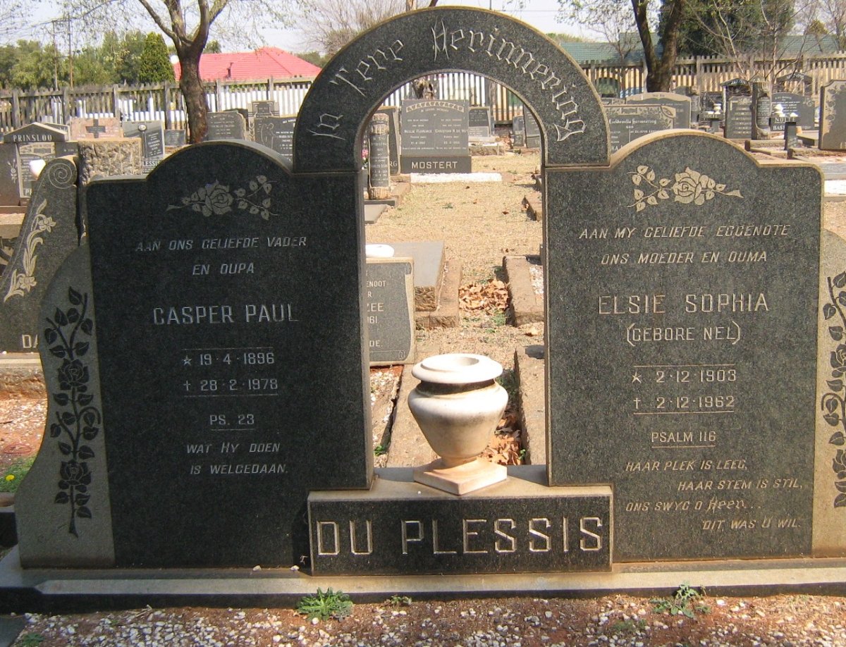 PLESSIS Casper Paul, du 1896-1978 &amp; Elsie Sophia NEL 1903-1962