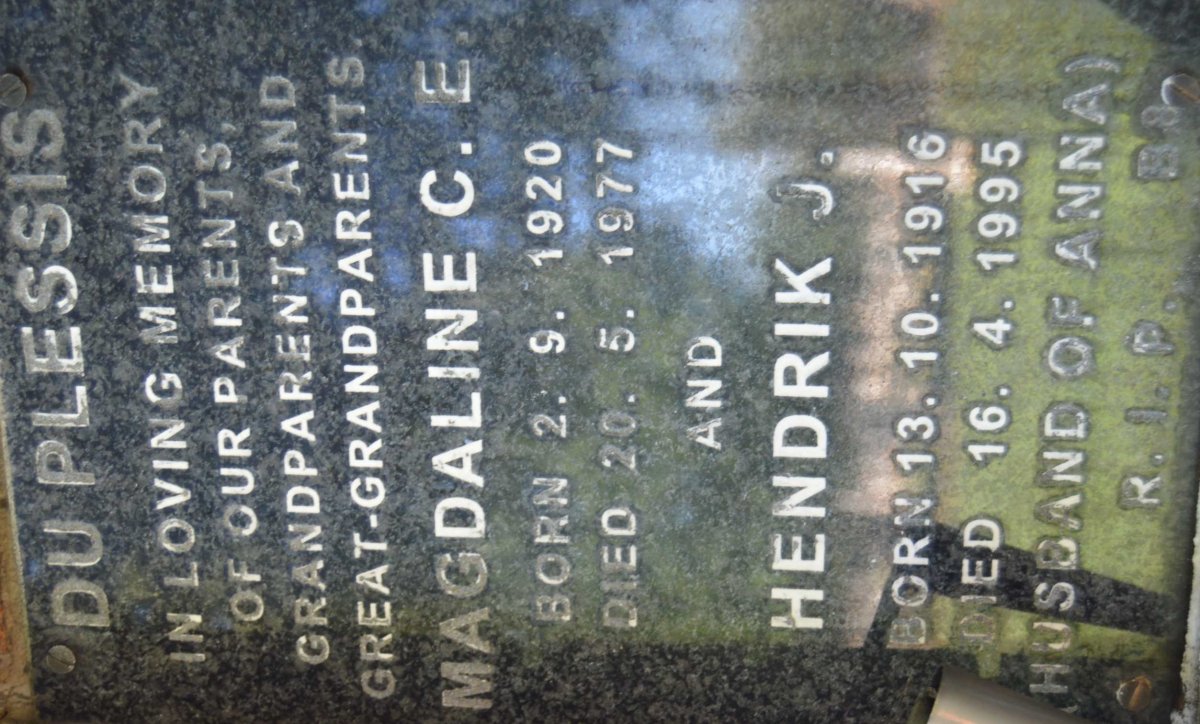 PLESSIS Hendrik J., du 1916-1995 &amp; Magdaline C.E. 1920-1977