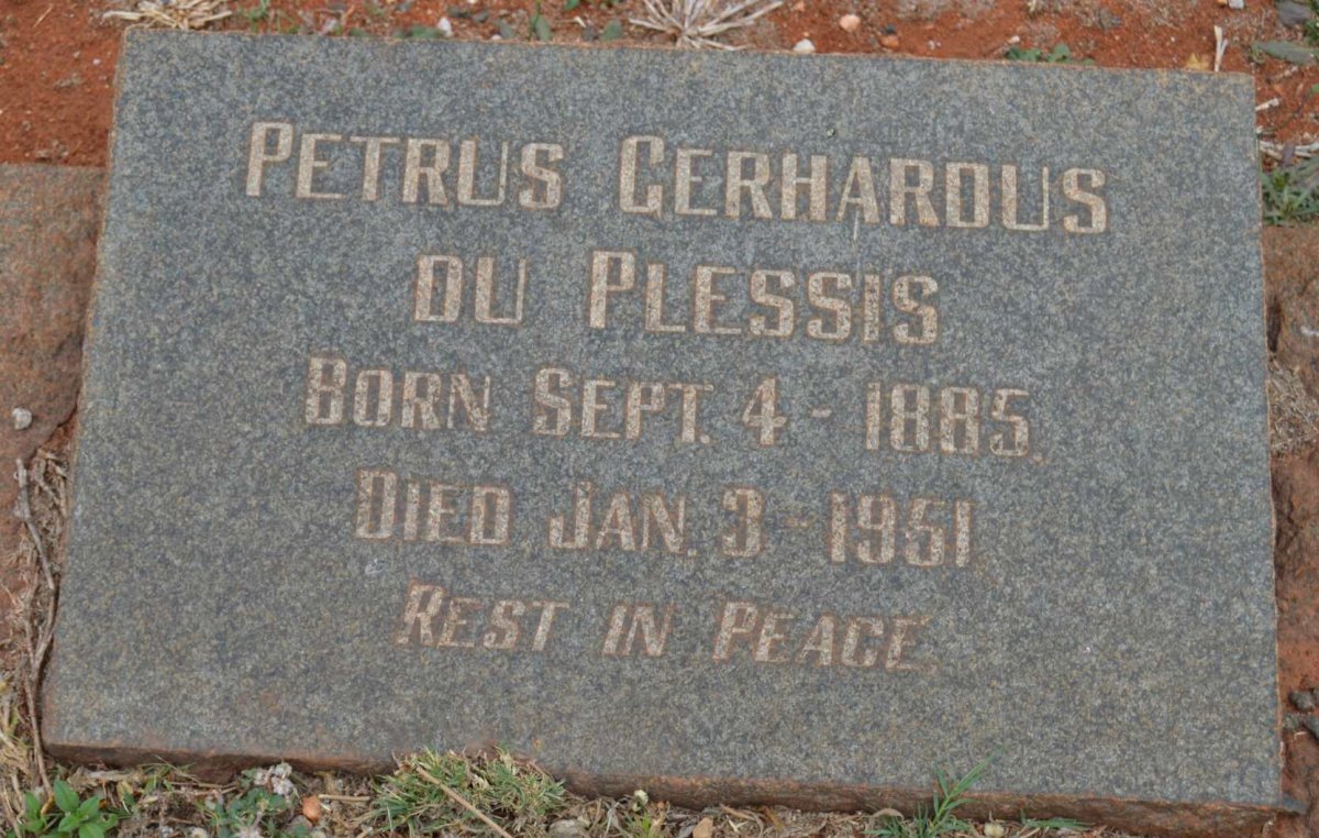 PLESSIS Petrus Gerhardus, du 1885-1951