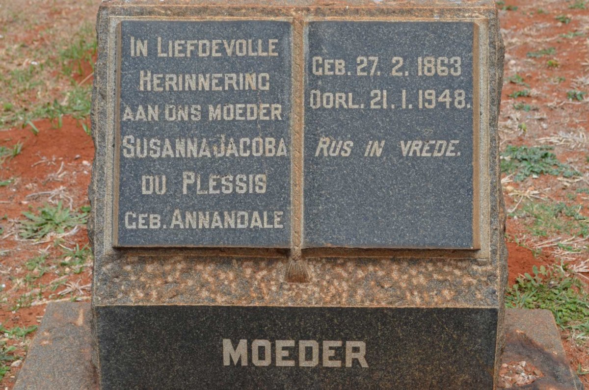 PLESSIS Susanna Jacoba, du nee ANNANDALE 1863-1948