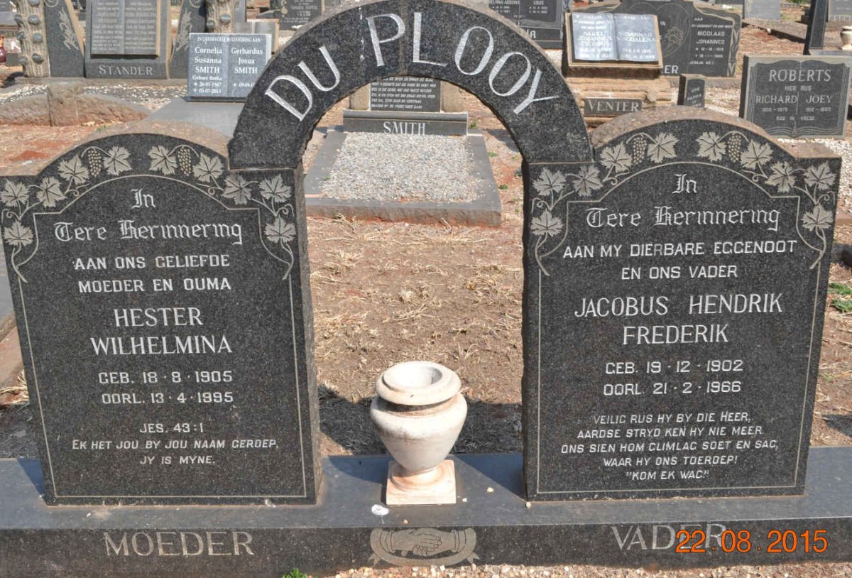PLOOY Jacobus Hendrik Frederik, du 1902-1966 &amp; Hester Wilhelmina 1905-1995
