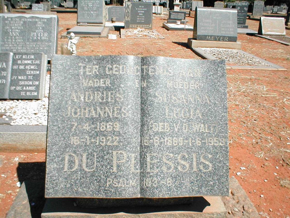 PLESSIS Andries Johannes, du 1869-1922 &amp; Susanna Lucia VAN DER WALT 1869-1958