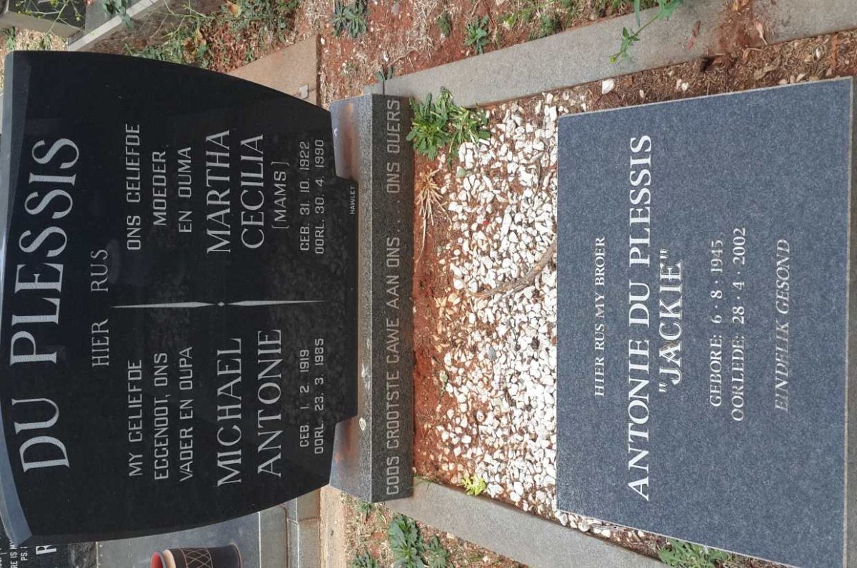 PLESSIS Michael Antonie, du 1919-1985 &amp; Martha Cecilia 1922-1990 :: DU PLESSIS Antonie 1945-2002