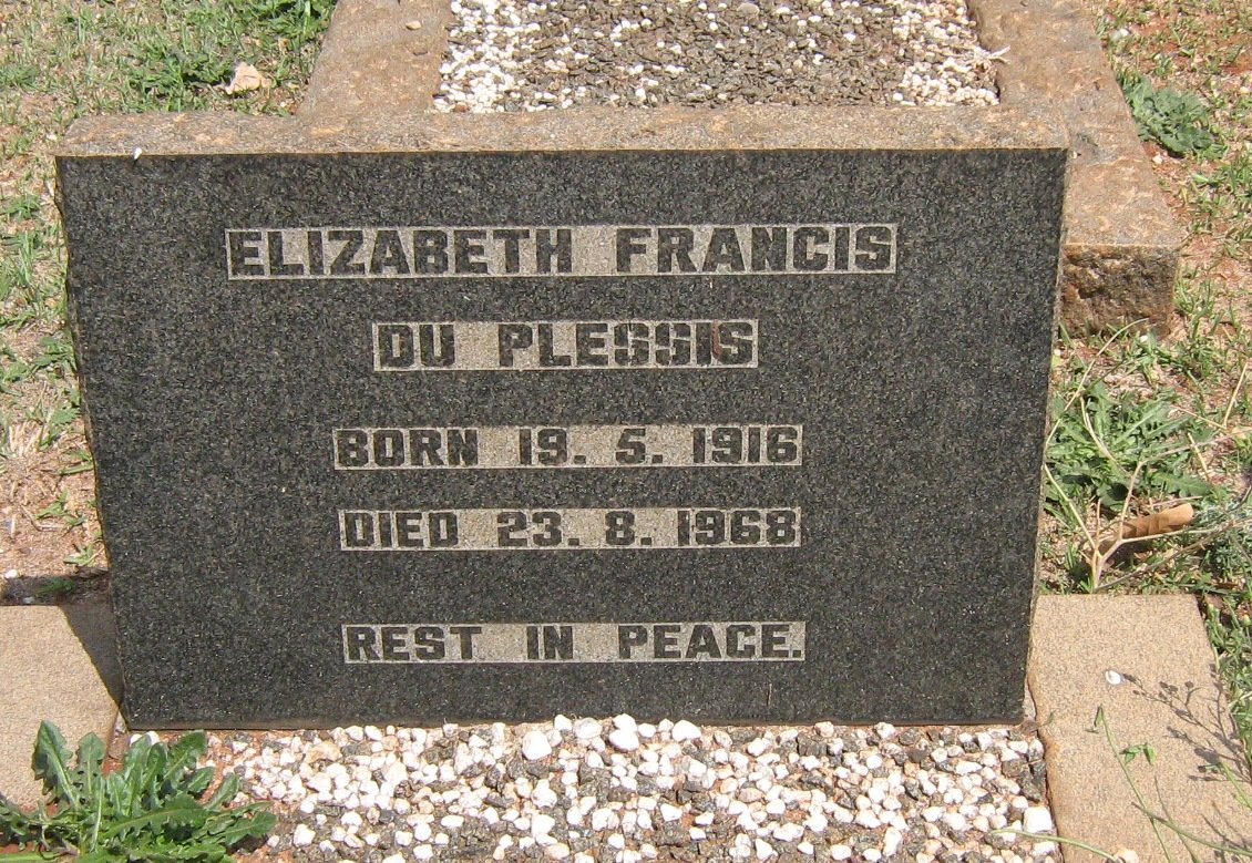 PLESSIS Elizabeth Francis, du 1916-1968