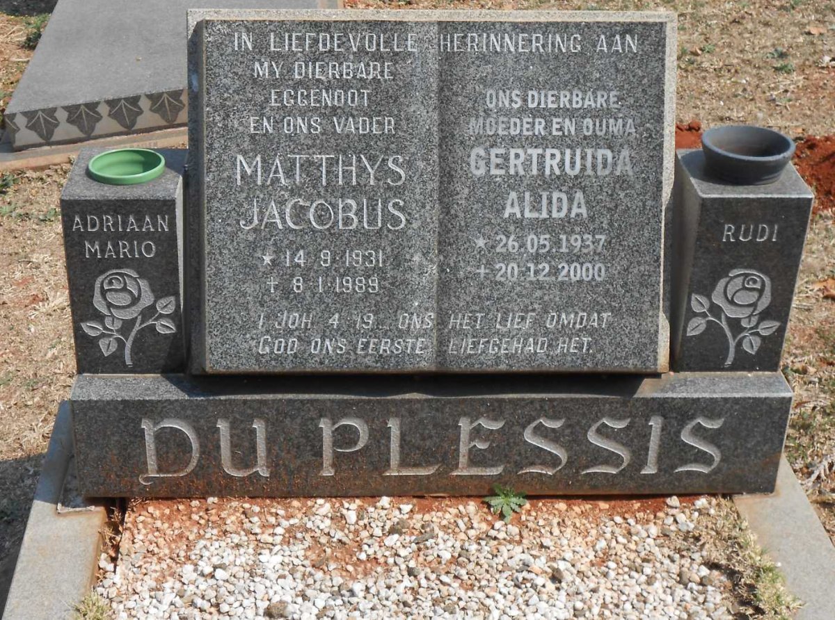 PLESSIS Matthys Jacobus, du 1931-1989 &amp; Gertruida Alida 1937-2000