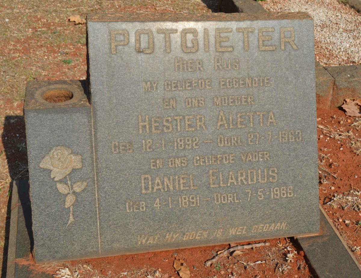 POTGIETER Daniël Elardus 1891-1966 &amp; Hester Aletta 1892-1963