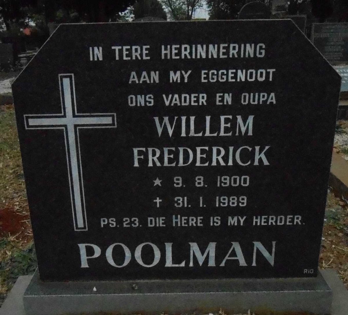 POOLMAN Willem Frederick 1900-1989