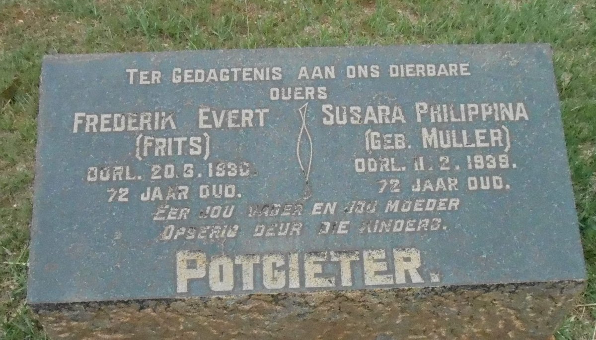 POTGIETER Frederik Evert -1930 &amp; Susara Philippina MULLER -1939