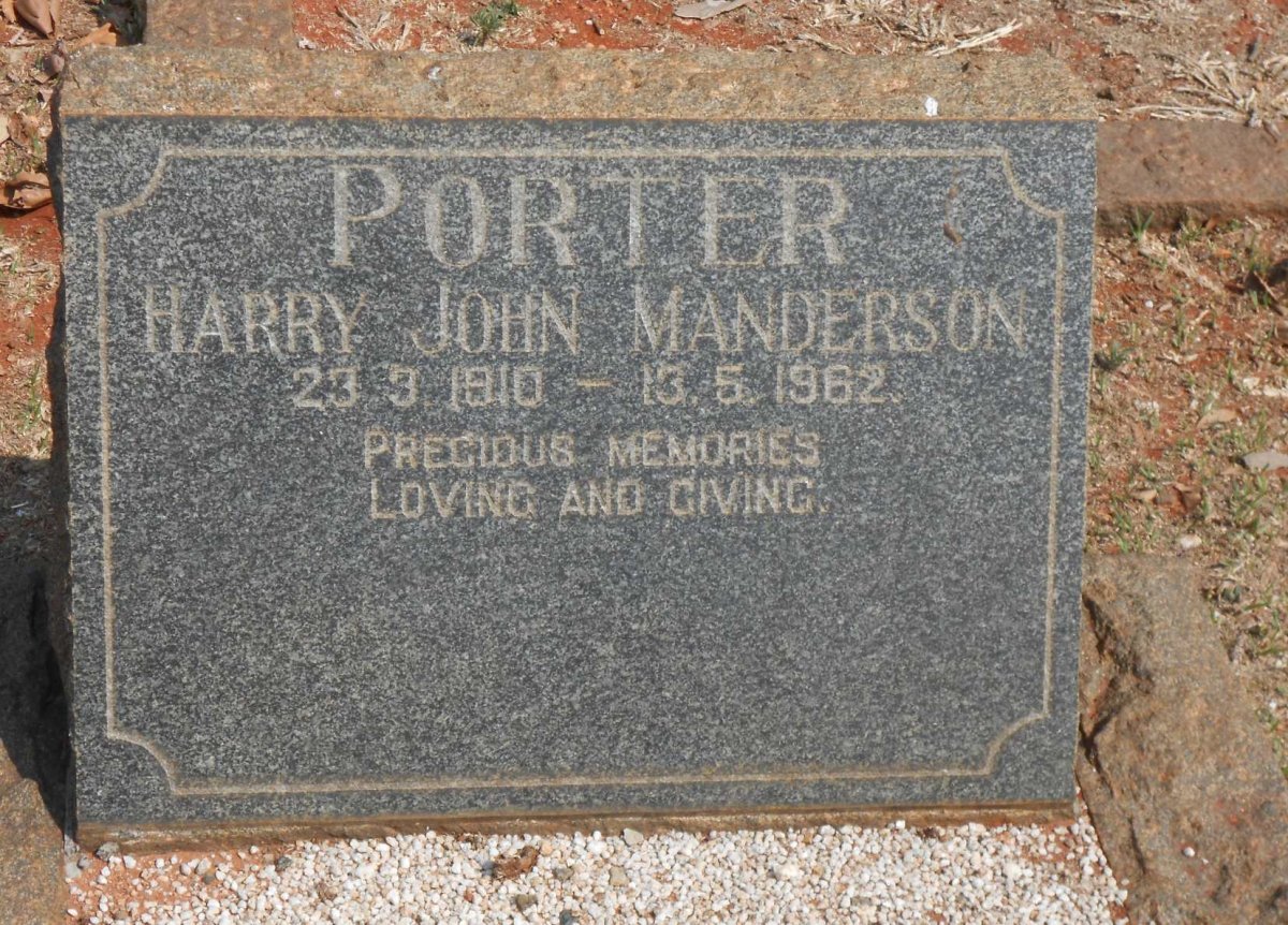 PORTER Harry John Manderson 1910-1962
