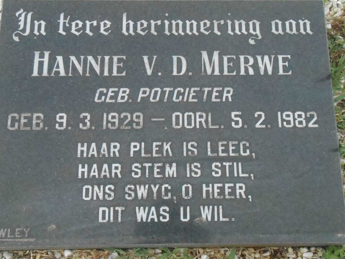 MERWE Hannie, v.d. nee POTGIETER 1929-1982
