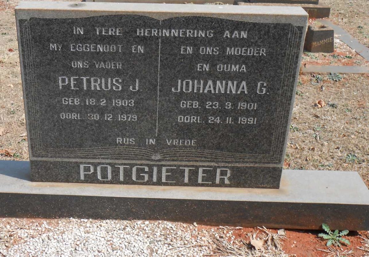 POTGIETER Petrus J. 1903-1979 &amp; Johanna G. 1901-1991