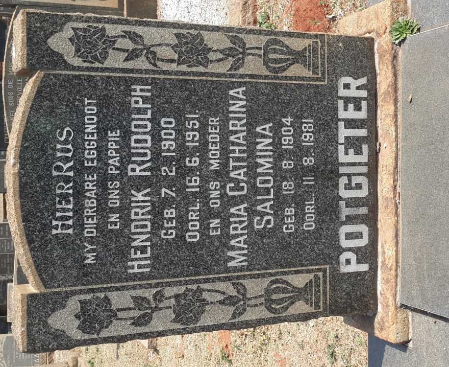 POTGIETER Hendrik Rudolph 1900-1951 &amp; Maria Catharina Salomina 1904-1981