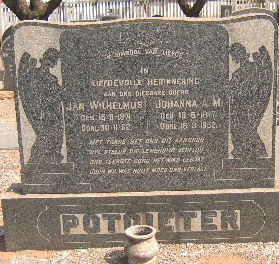 POTGIETER Jan Wilhelmus 1871-1952 &amp; Johanna A.M. 1877-1952
