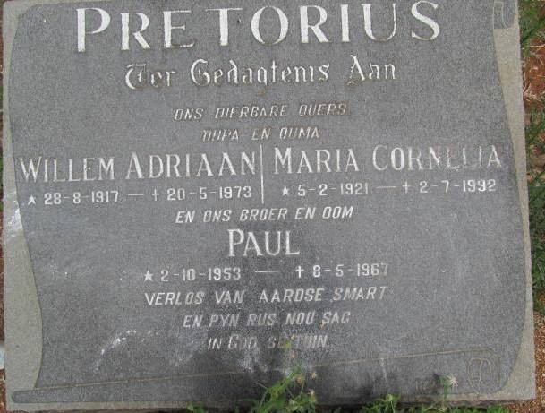 PRETORIUS Willem Adriaan 1917-1973 &amp; Maria Cornelia 1921-1992 :: PRETORIUS Paul 1953-1967